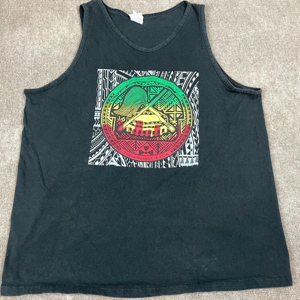 Vintage 1900 Delta Seal Of American Samoa Tank Top Mens XL Black Cotton Graphic